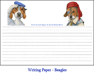 Lined Student Writing Paper – Beagle Sailor and Beagle Pirate (Pictures of Dogs from Ten Little Puppies)